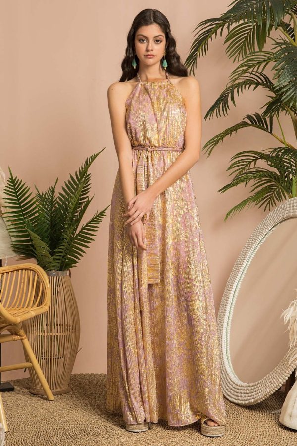 Fenia Φόρεμα μακρύ με δέσιμο στο λαιμό - MYA COLLECTION
