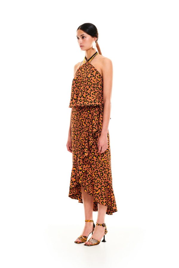 Ruffled Wrap skirt leopard logo