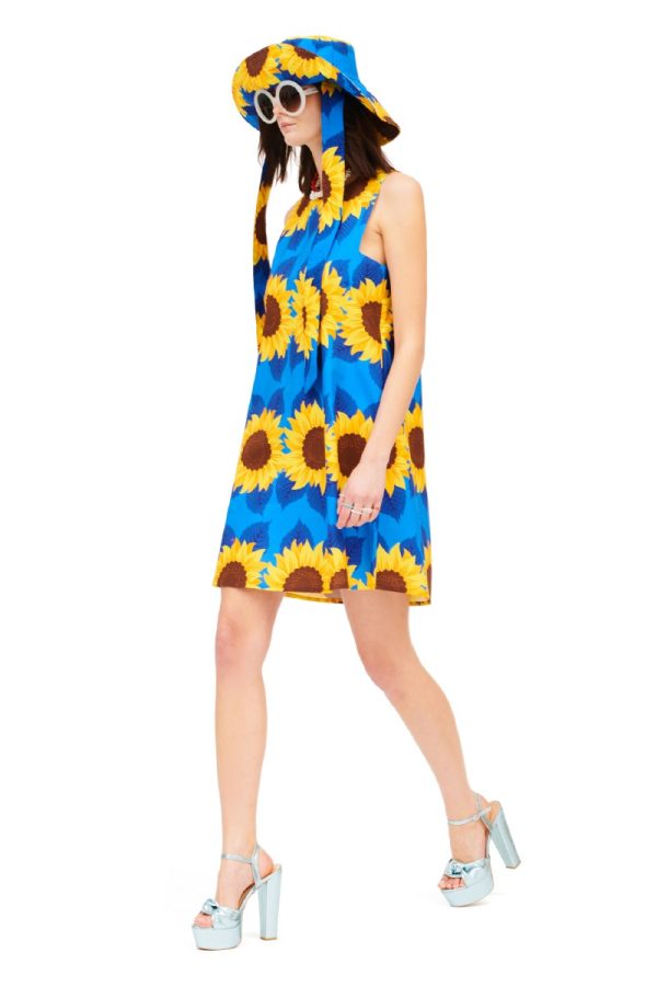 Φόρεμα αμάνικο κοντό με print sunflowers