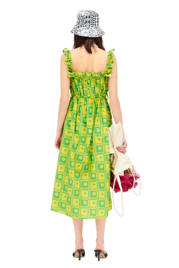 Φόρεμα ποπλίνα midi tenekes green print