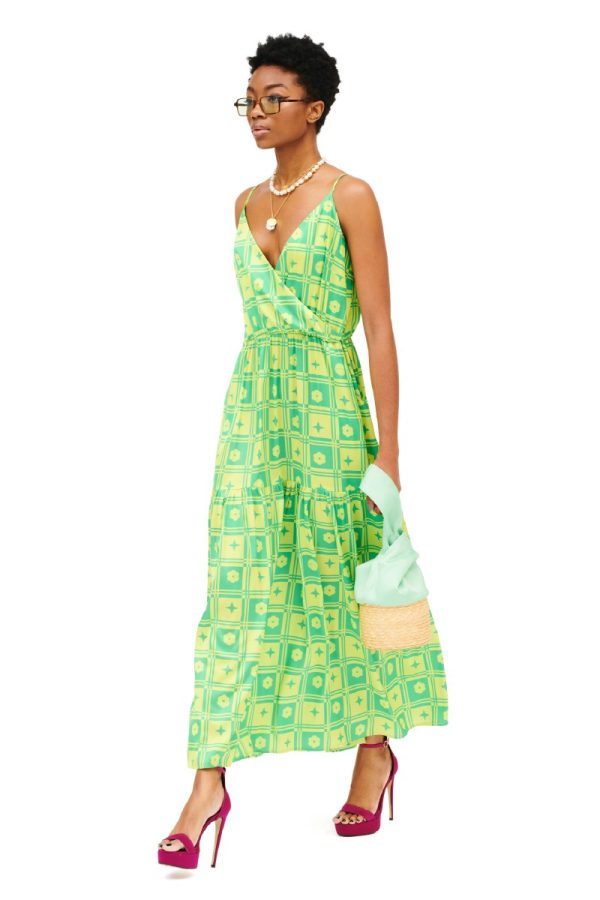 Φόρεμα με τιράντα tenekes green print
